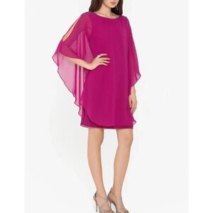 X BY XSCAPE Womens Pink Slit 3/4 Sleeve Overlay Pullover Short Dress Petites 8 P